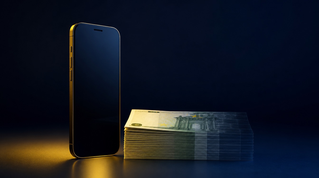 Pametni telefon ob kupu bankovcev
